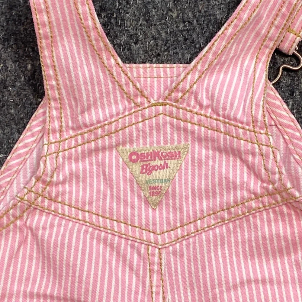 OshKosh B gosh Overalls Sz 6M Baby Girls Pink Stripe Butterfly Ruffle Bib Pants